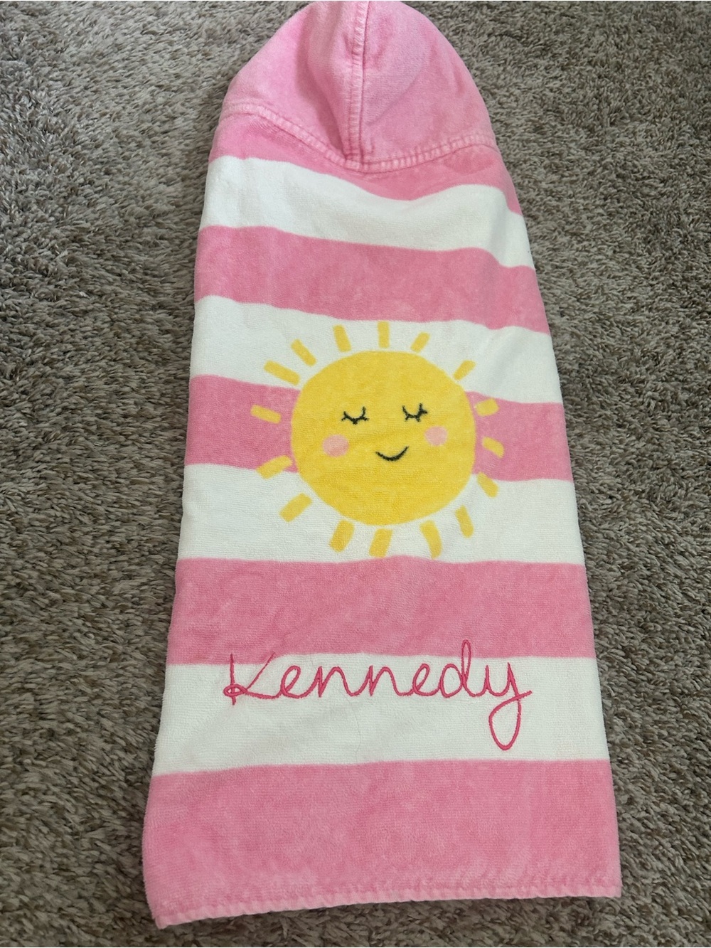 Kennedy - pottery barn Pink & White Striped Hooded towel